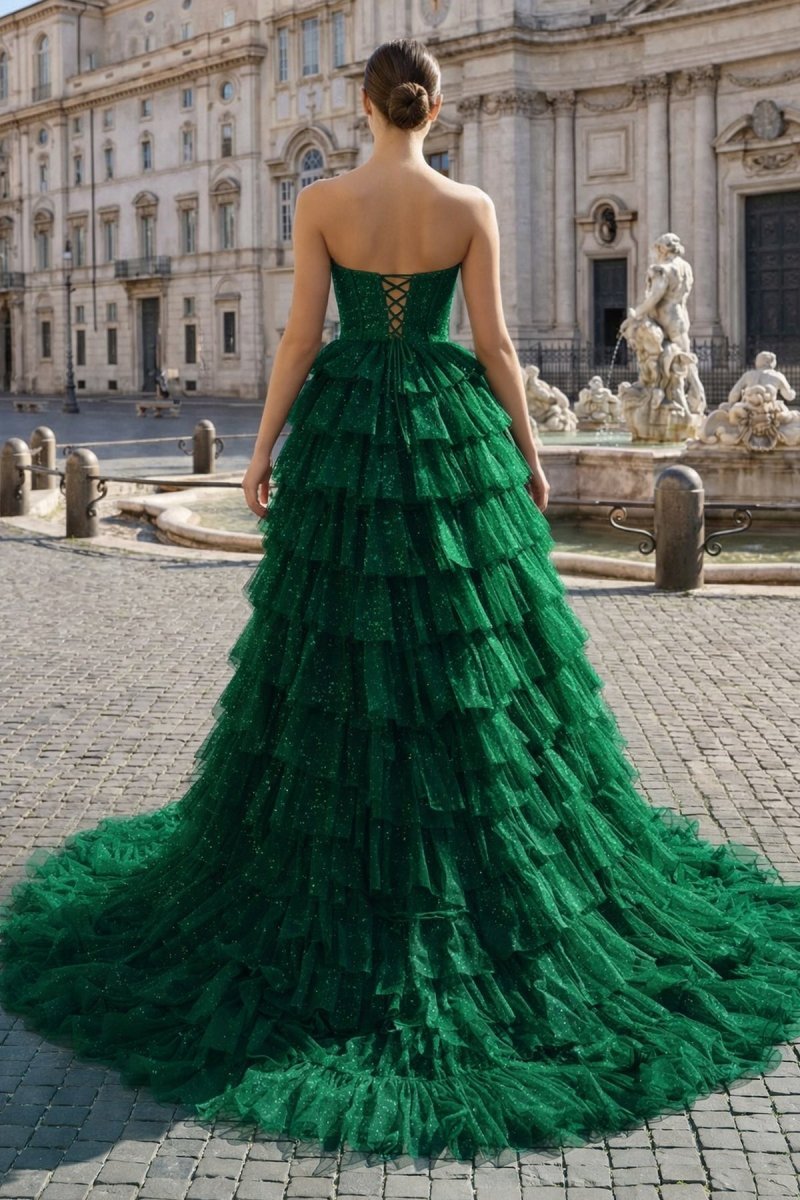 Vivienne Dark Green back view prom dress
