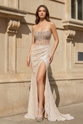 Strapless Mermaid Long Sequins Formal Prom Gown With Split