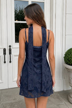 Leonora Navy Blue back view homecoming dress