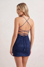 Sheath Spaghetti Straps Lace Short Homecoming Dresses