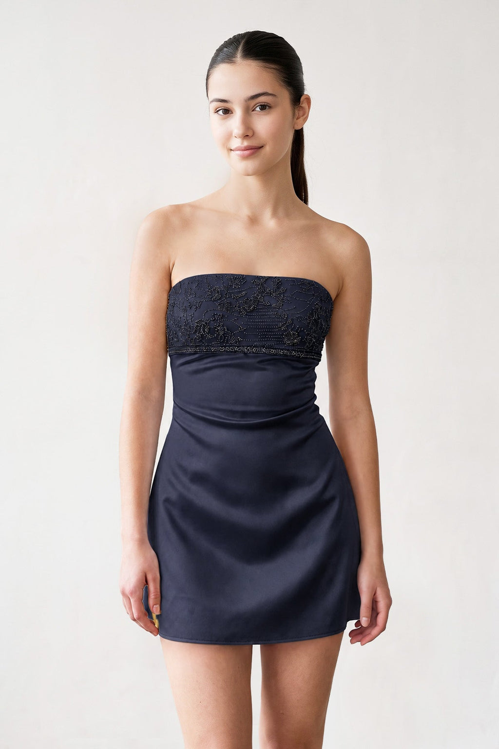 Serena Navy Blue side view homecoming dress