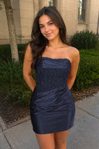 Kallista Navy Blue front view homecoming dress