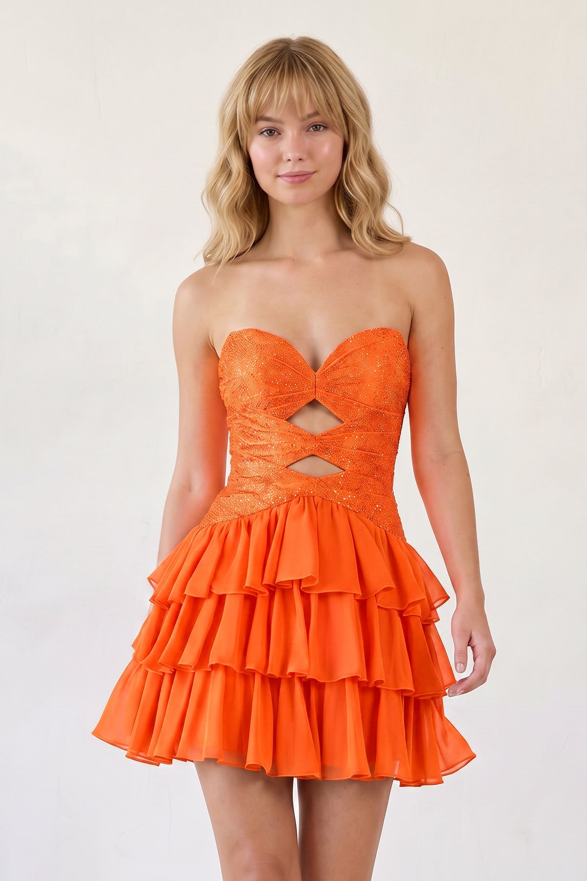 Galienne Orange front view homecoming dress