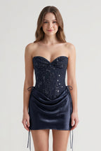 Pink Sweetheart Sheath Corset Ruched Satin Homecoming Dress with Beading