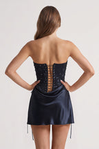 Pink Sweetheart Sheath Corset Ruched Satin Homecoming Dress with Beading