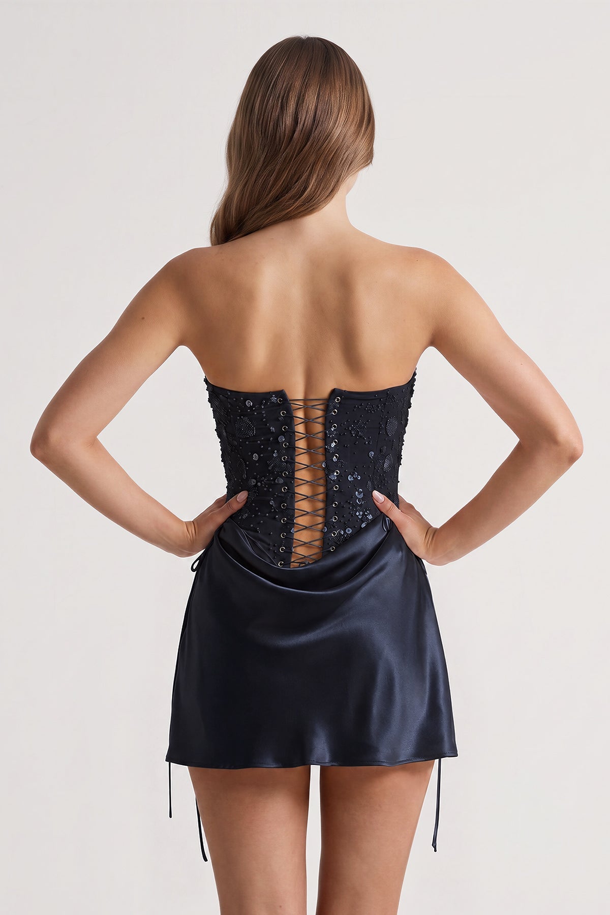 Pink Sweetheart Sheath Corset Ruched Satin Homecoming Dress with Beading