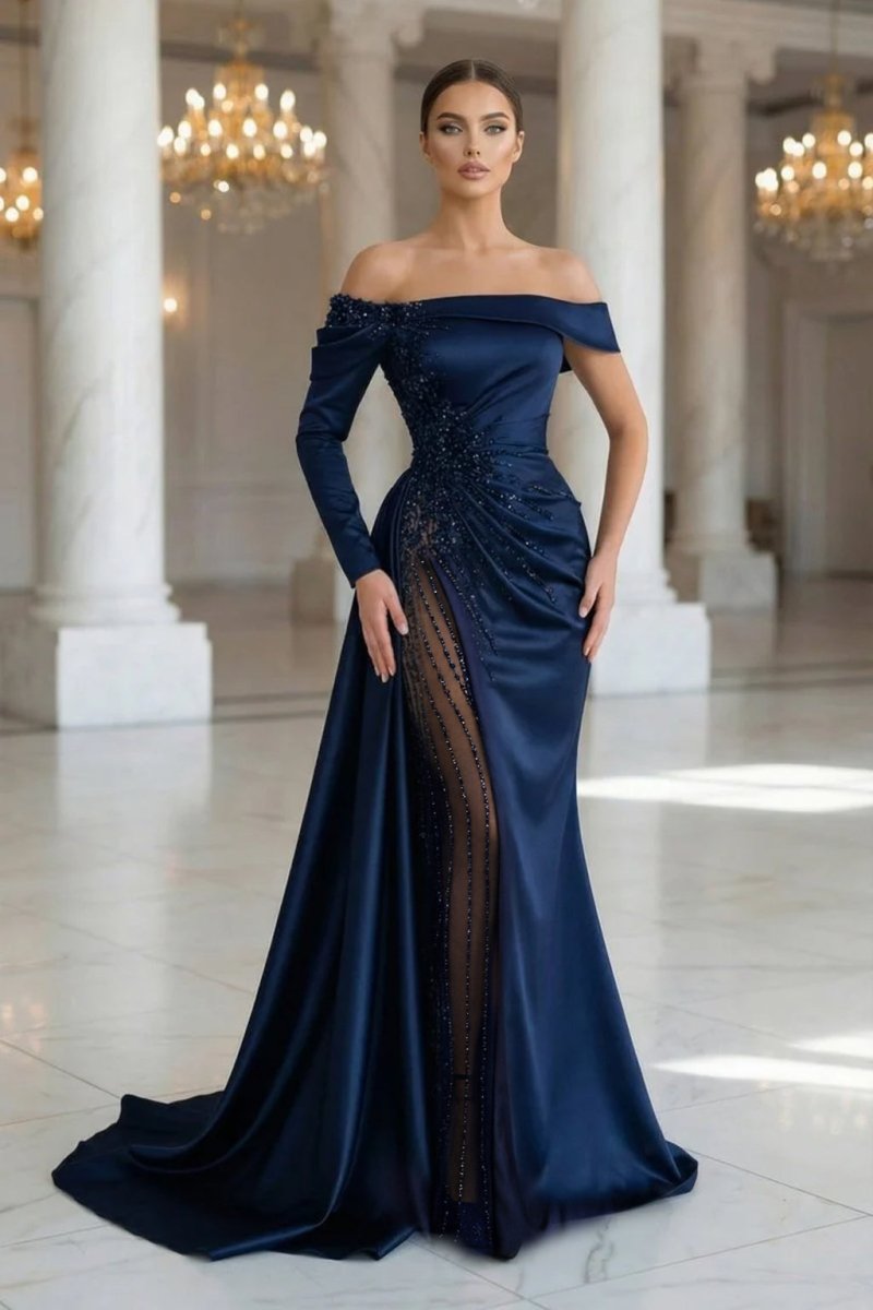 Bellamy Elise Navy Blue front view prom dress