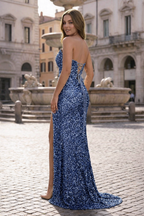 Gold Sequins Mermaid Evening Dress with Strapless Neckline and Sequins