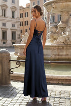 Giovanna navy blue back view prom dress