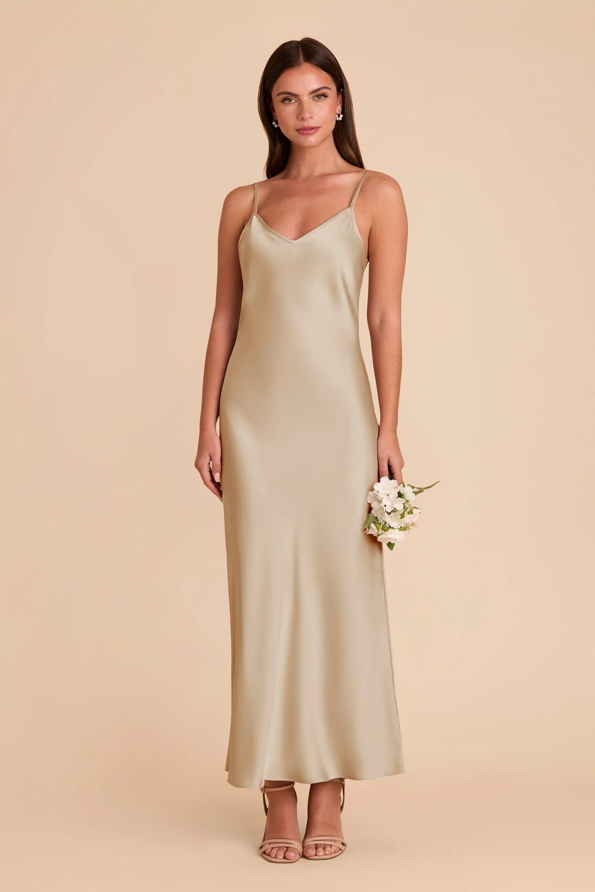 Amara Neutral Champagne front view bridesmaid dress
