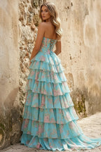 Ophelina aqua back view prom dress