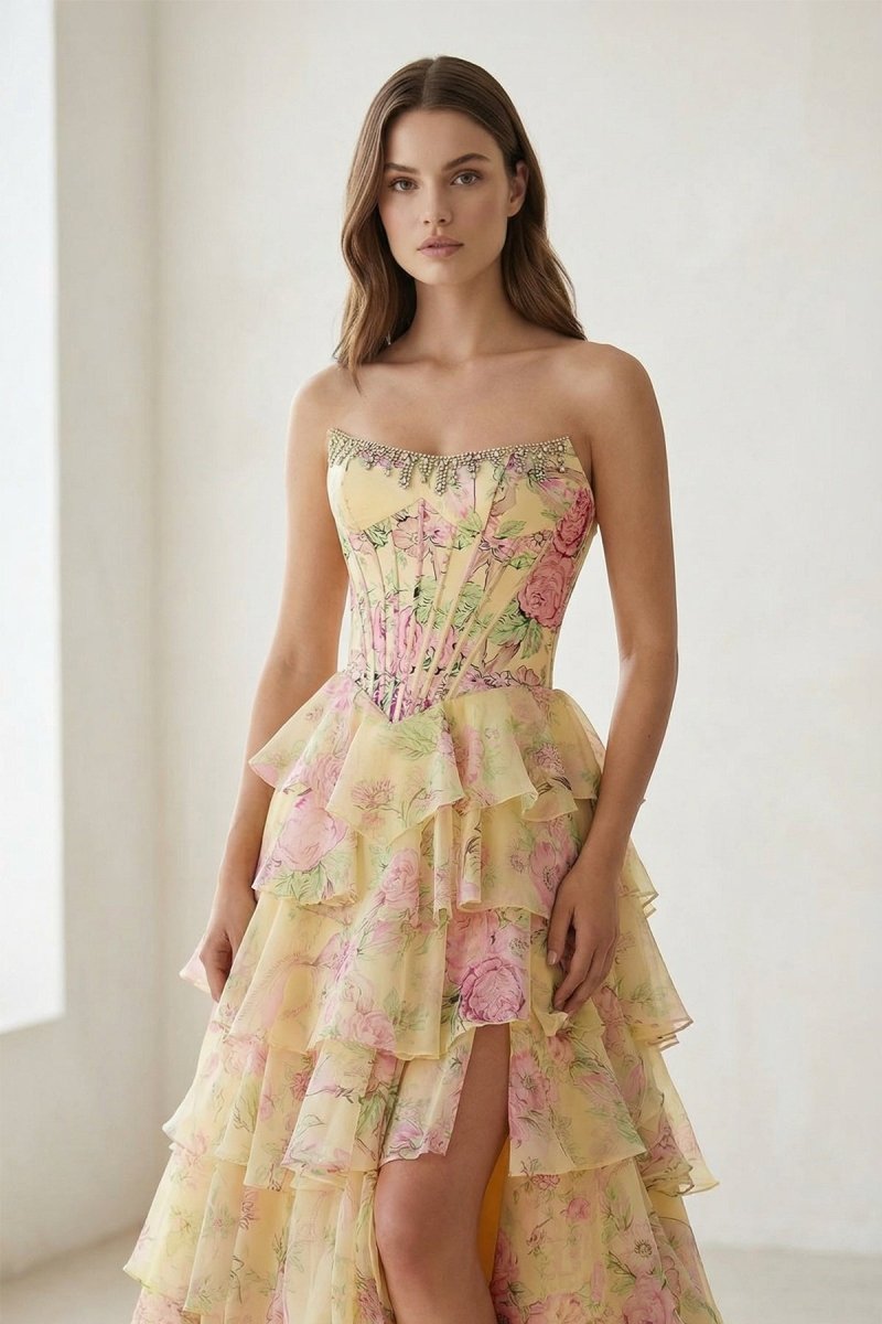 Ophelina yellow detail 2 prom dress