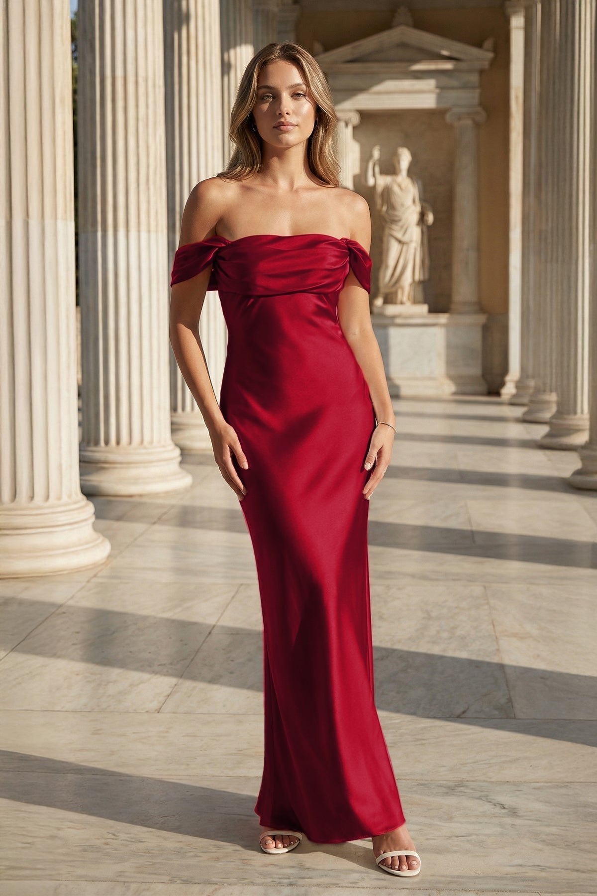 Wilhelmina Dawn Burgundy front view prom dress