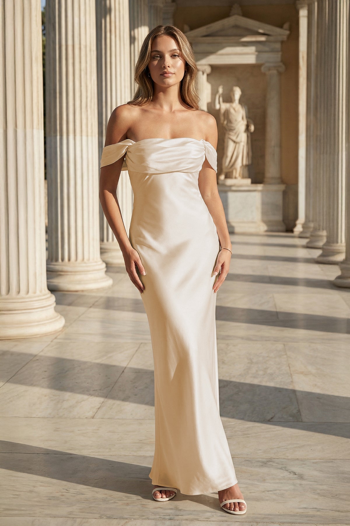 Wilhelmina Dawn Champagne front view prom dress