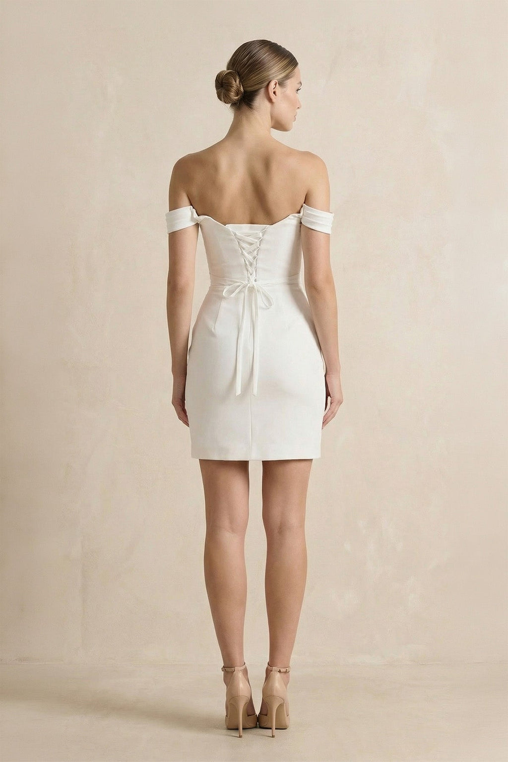 Diamond White Satin A-Line Wedding Dress with Off The Shoulder Neckline and Slit