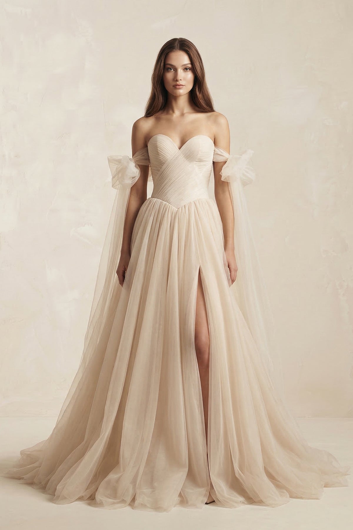 Ilaria Champagne front view wedding dress