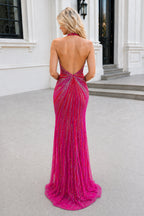 Amabel fuchsia back view prom dress