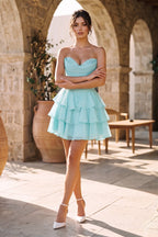 Blush A-Line Sweetheart Corset Ruffle Homecoming Dresses With Applique