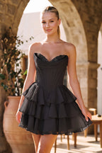 Blush A-Line Sweetheart Corset Ruffle Homecoming Dresses With Applique