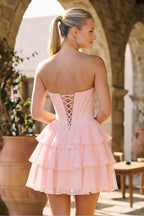 Blush A-Line Sweetheart Corset Ruffle Homecoming Dresses With Applique