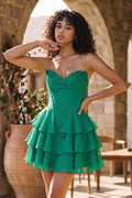 Blush A-Line Sweetheart Corset Ruffle Homecoming Dresses With Applique