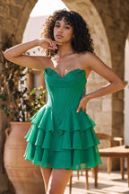 Blush A-Line Sweetheart Corset Ruffle Homecoming Dresses With Applique