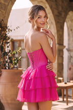 Blush A-Line Sweetheart Corset Ruffle Homecoming Dresses With Applique