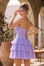 Blush A-Line Sweetheart Corset Ruffle Homecoming Dresses With Applique