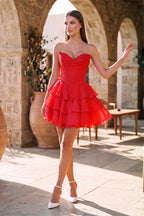 Blush A-Line Sweetheart Corset Ruffle Homecoming Dresses With Applique