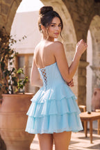 Blush A-Line Sweetheart Corset Ruffle Homecoming Dresses With Applique