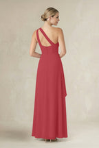 As Picture Chiffon Sheath Bridesmaid Dress with One Shoulder Neckline and Ruffles