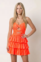 Royal Blue A Line Sweetheart Satin Cut Out Ruffled Homecoming Dresses with Beads