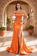 Fuchsia Satin Mermaid Evening Dress with Strapless Neckline and Beading