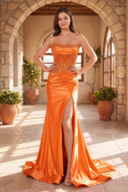 Fuchsia Satin Mermaid Evening Dress with Strapless Neckline and Beading