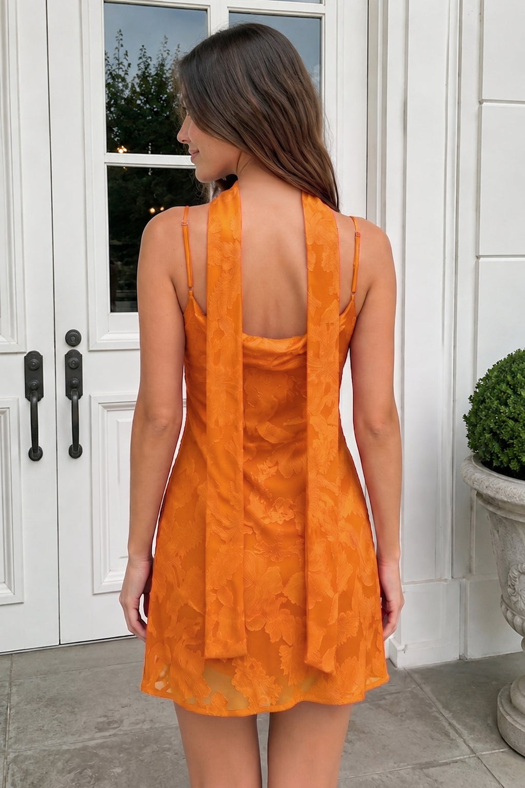 Leonora Orange back view homecoming dress