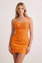 Sheath Spaghetti Straps Lace Short Homecoming Dresses