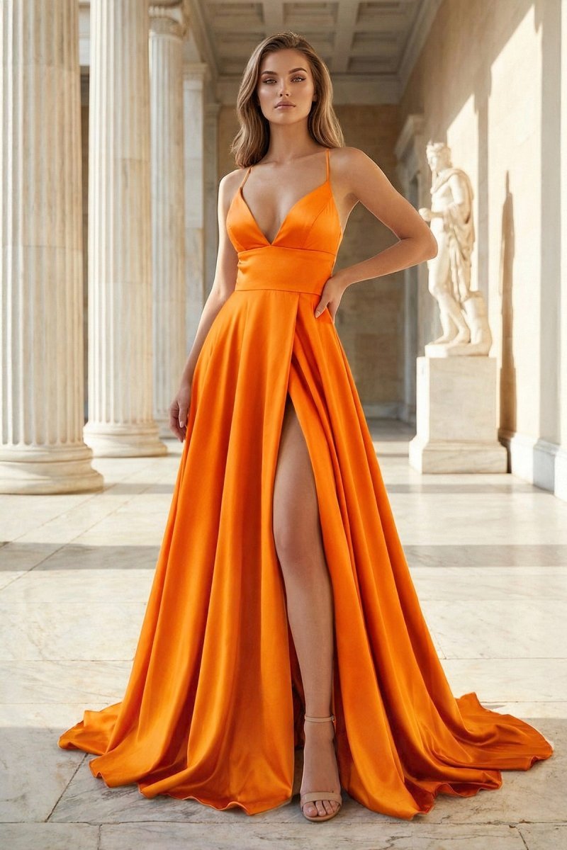 Elaria Moon Orange front view prom dress