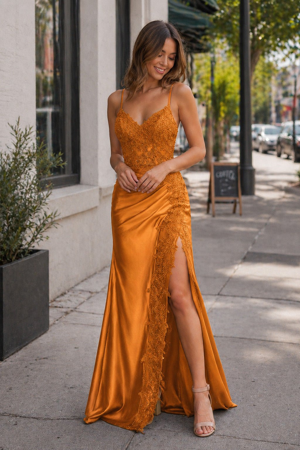 Adelise Winter Orange front view prom dress