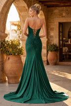 Nadira dark green back view prom dress