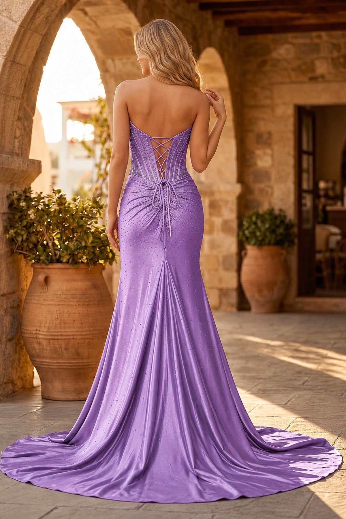 Nadira lilac back view prom dress
