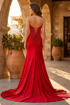 Nadira red back view prom dress