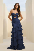 Honora Elise Navy Blue side view prom dress