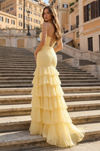 Honora Elise Yellow back view prom dress
