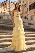 Honora Elise Yellow front view prom dress