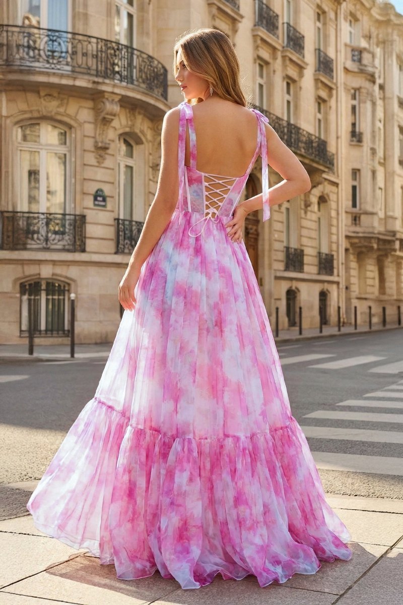 Marcella Sage Rose Pink back view prom dress