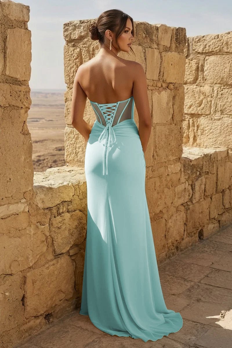 Yellow Sweetheart Sheath Pleated Long Formal Prom Gown With Slit