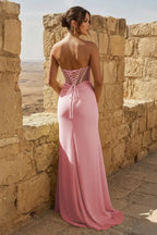 Yellow Sweetheart Sheath Pleated Long Formal Prom Gown With Slit