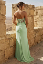Yellow Sweetheart Sheath Pleated Long Formal Prom Gown With Slit