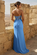 Yellow Sweetheart Sheath Pleated Long Formal Prom Gown With Slit