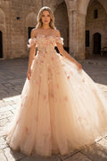 Dahlia Mae Champagne front view prom dress